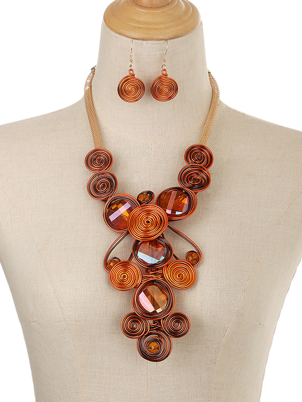 Collier artisanal en fil de pierres précieuses & Ensemble de boucles d'oreilles