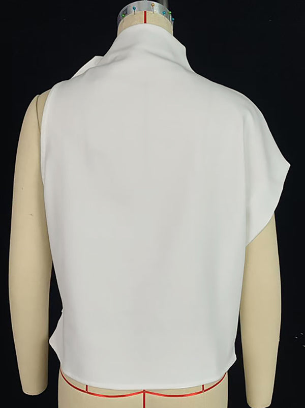 Débardeur ample asymétrique sans manches, à imprimé floral, à col cheminée