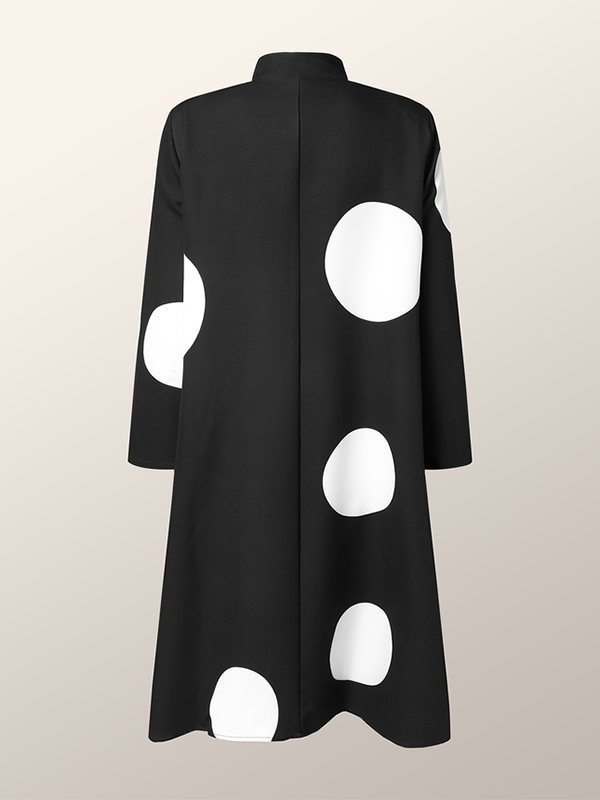 Vestes à manches longues amples asymétriques boutonnées à pois et col montant noué – Robes mi-longues à l'avoine et vêtements d'extérieur
