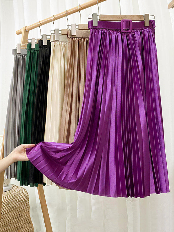 Jupe ample plissée couleur unie