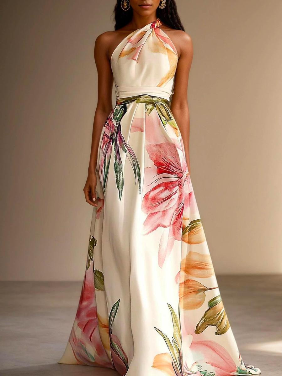 Catrice - Élégant Maxikleid avec Imprimé Floral et Décolleté Dos Nu