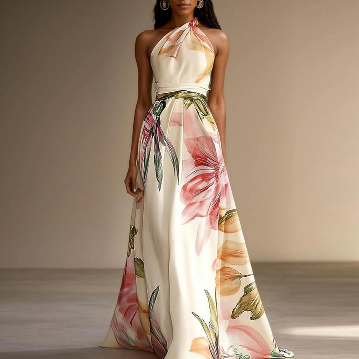 Catrice - Élégant Maxikleid avec Imprimé Floral et Décolleté Dos Nu