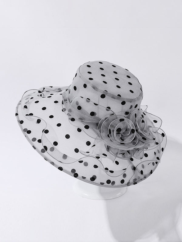 Chapeau de soleil transparent en forme de fleur, en gaze, à pois, à empiècements