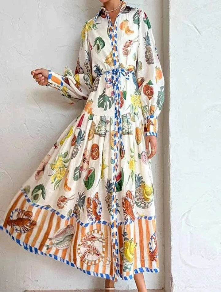 Astrid - Robe maxi avec imprimé boho et ceinture