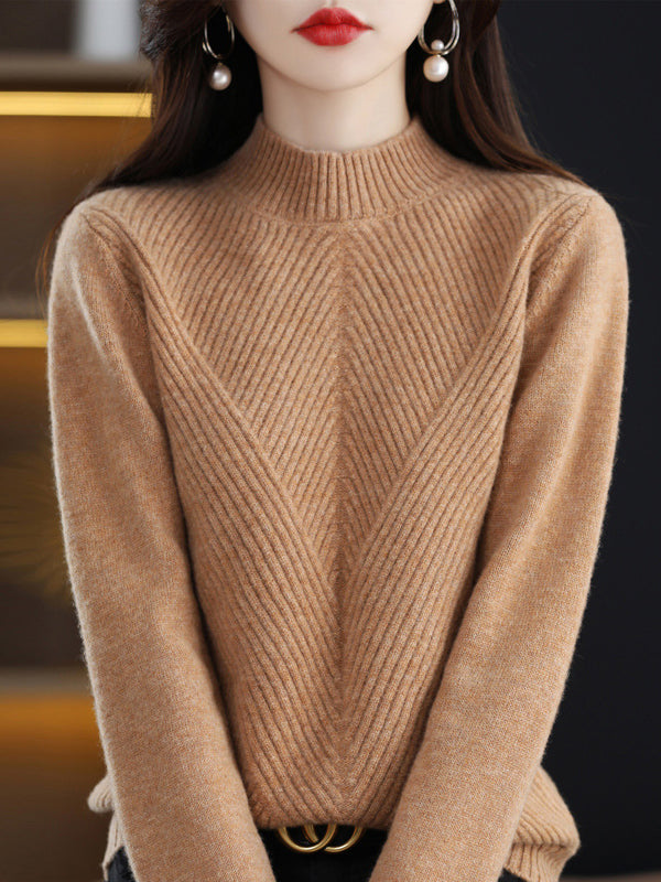 Pull urbain à manches longues et demi-col roulé de couleur unie