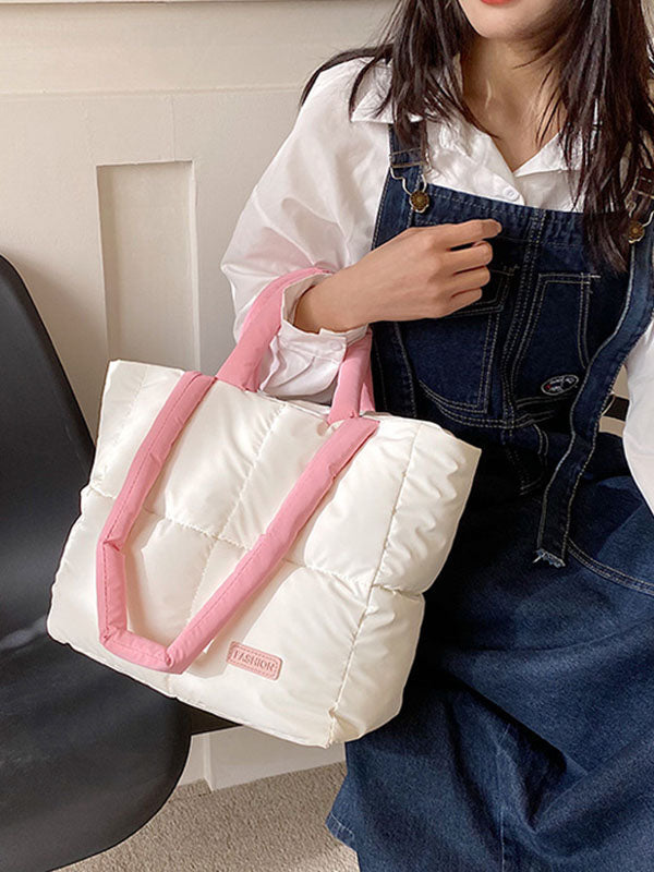 Sac cabas matelassé à empiècements, couleur contrastée