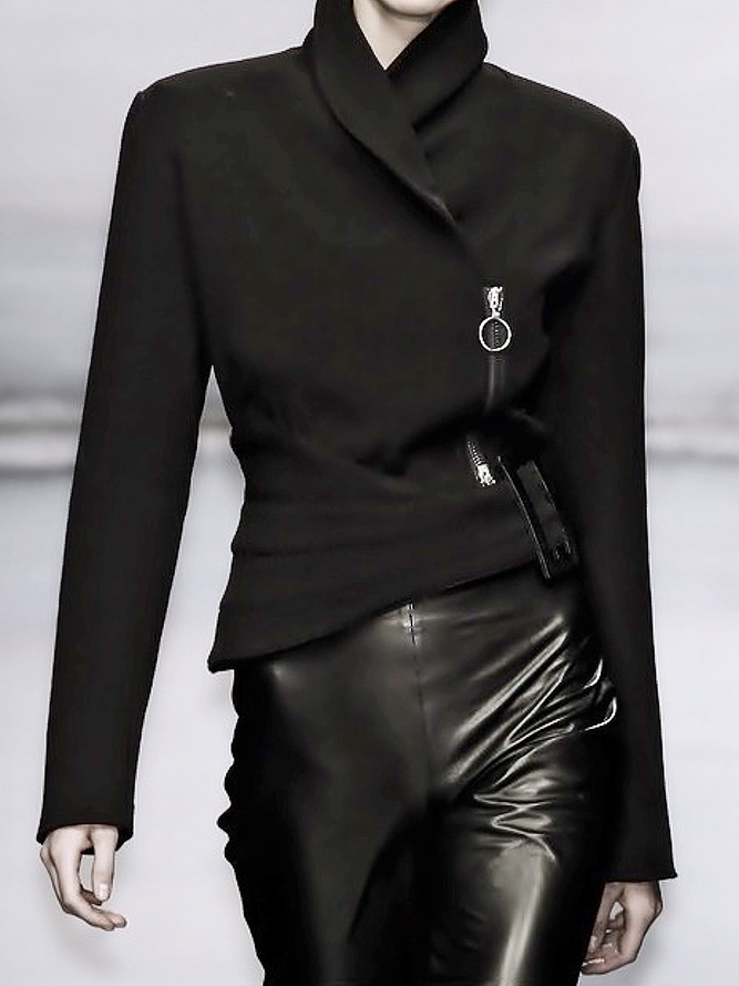 Veste asymétrique à manches longues, à fermeture éclair, à col montant, couleur unie