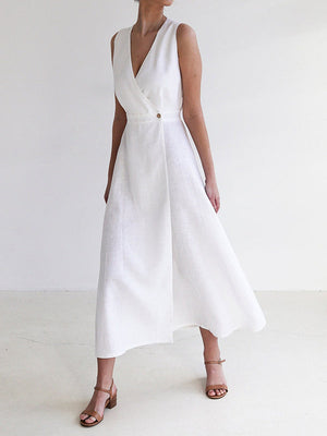 Robe longue ample sans manches, à empiècements, à col en V
