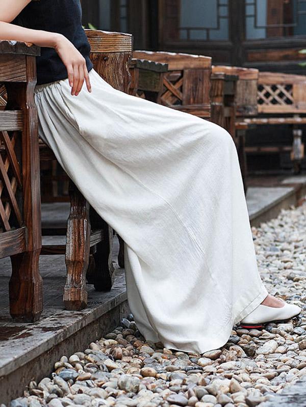 Pantalon ample à jambes larges, en lin