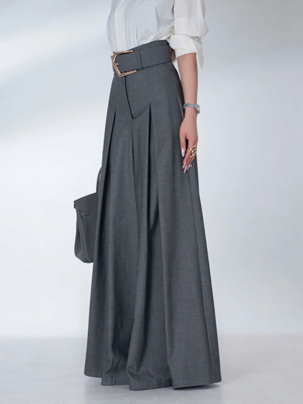 Pantalon ample décontracté à jambes larges, couleur unie