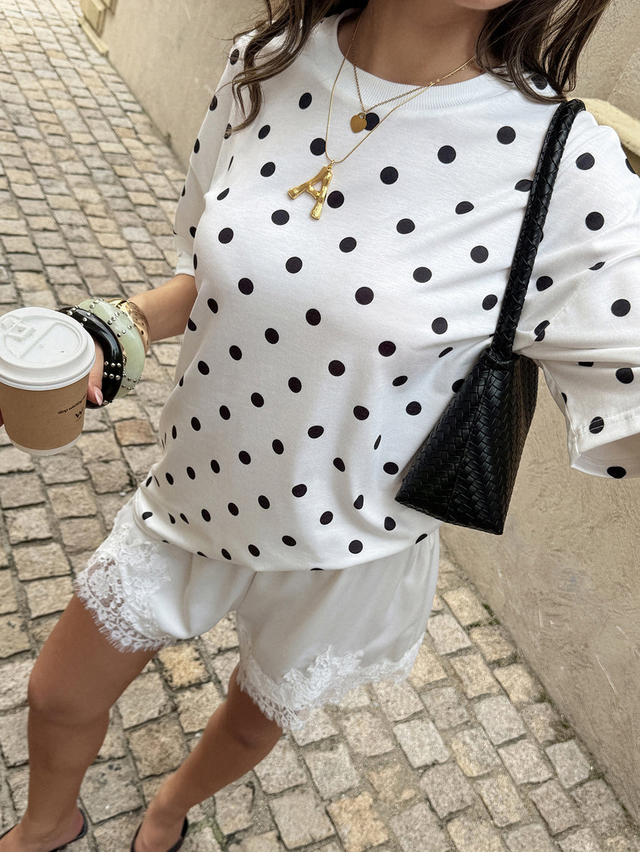 T-shirt à pois, à manches courtes, à col rond