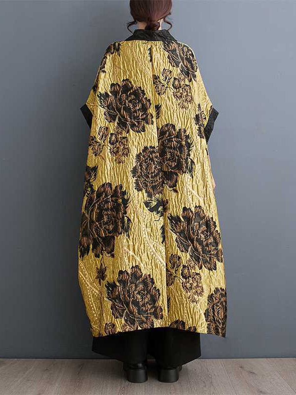Manches chauve-souris, amples, ornés de fleurs, boutons de grenouille chinoise, plissés, col en V, vêtements d'extérieur