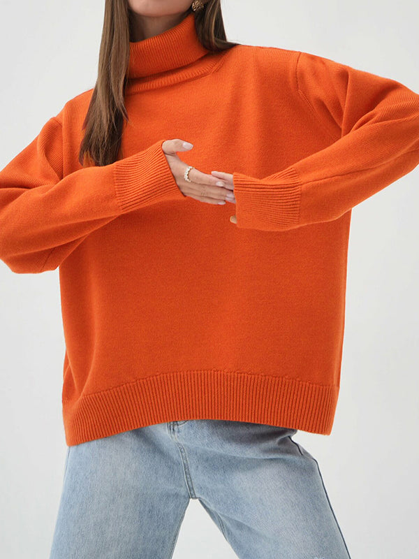 Pull en maille ample à manches longues, à col haut, couleur unie