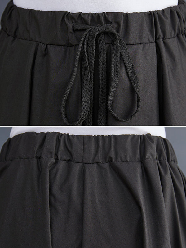 Pantalon court trapèze avec cordon de serrage, couleur unie, culotte