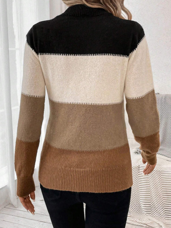 Pull à manches longues, à col rond, couleur contrastée