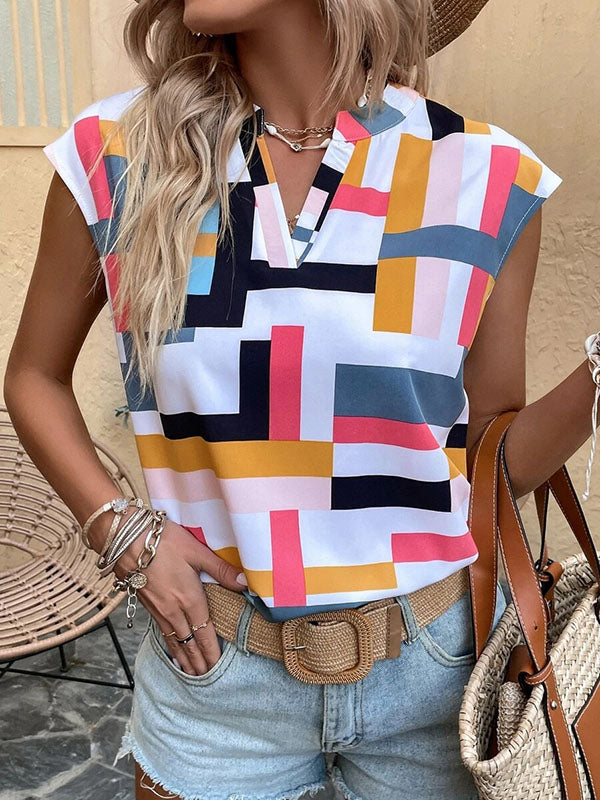 T-shirt ample imprimé sans manches, à col en V