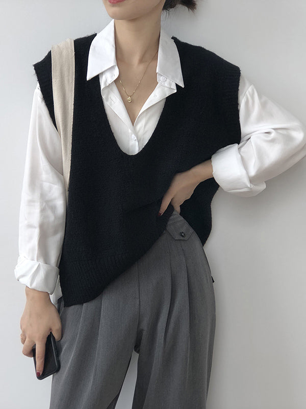 Gilet irrégulier à tricoter uni à col en V