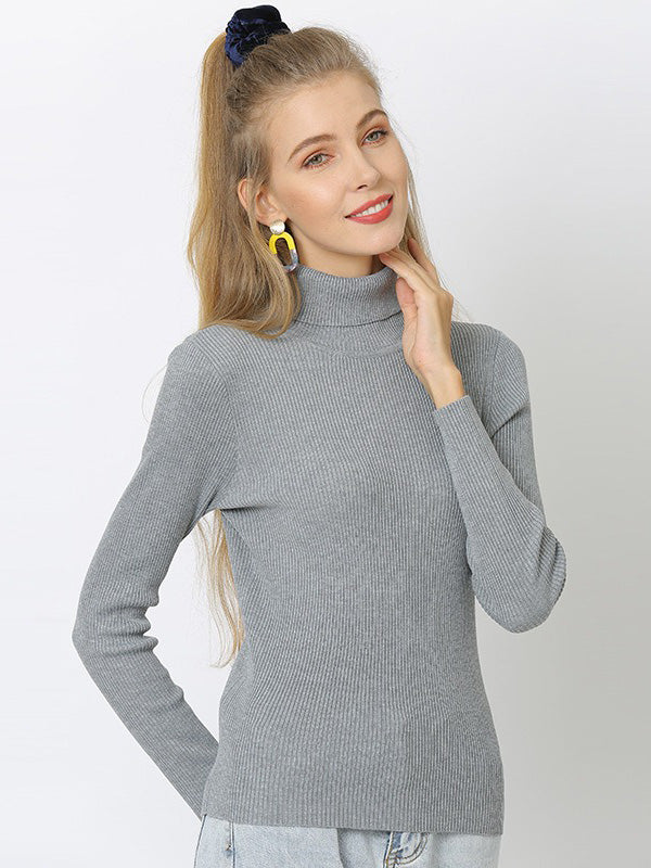 Pull à col haut en tricot simple, 10 couleurs, couleur unie