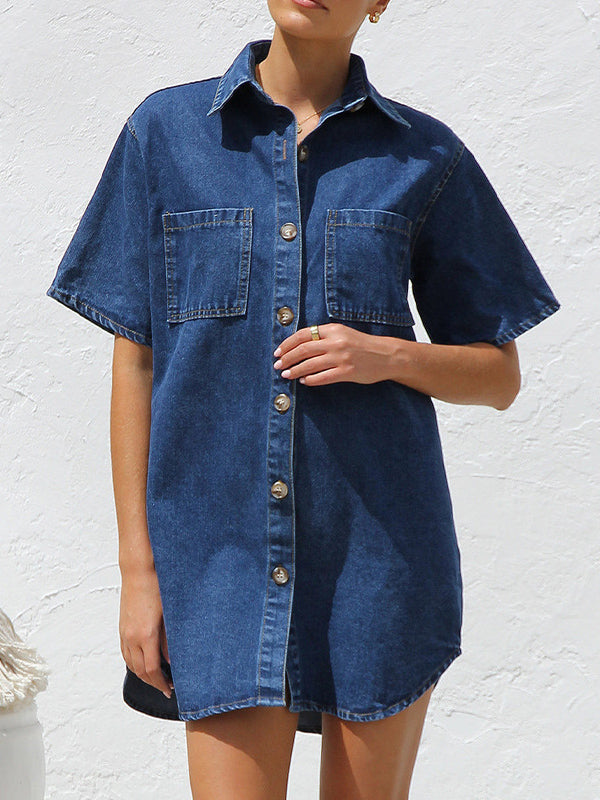 Robe chemise ample à manches courtes, à empiècements, à col revers