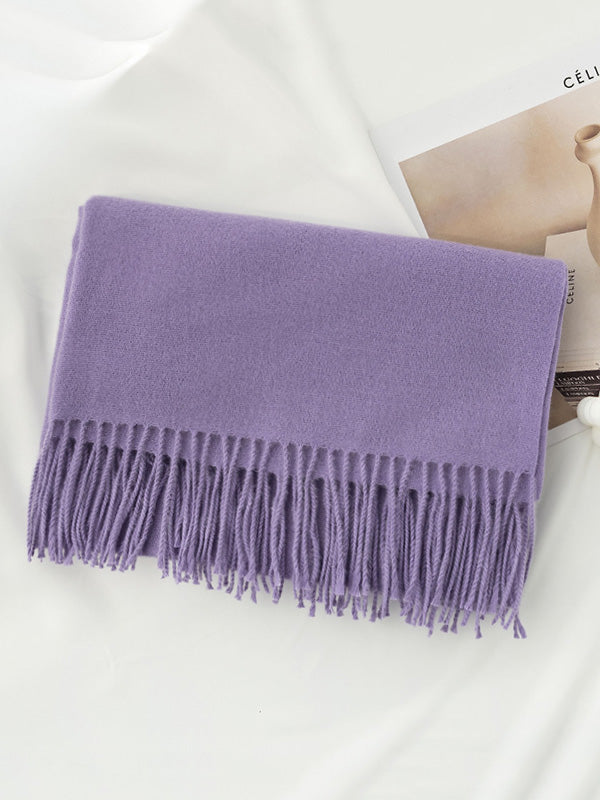 Écharpe chaude à pompons, couleur unie
