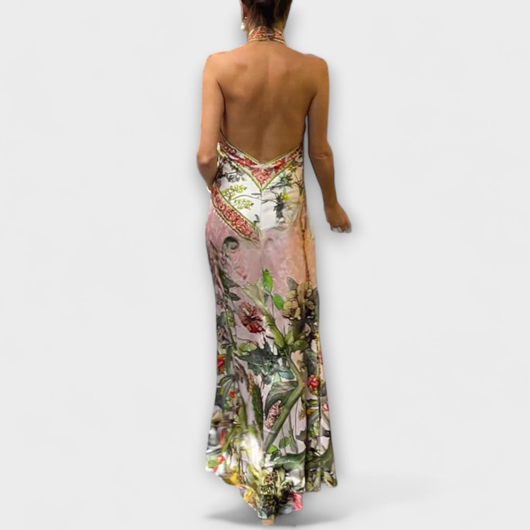 Ayla - Robe Maxi Sans Manches Imprimée Florale avec Dos Ouvert