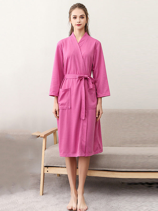 Robe de pyjama fine à bandage solide et confortable