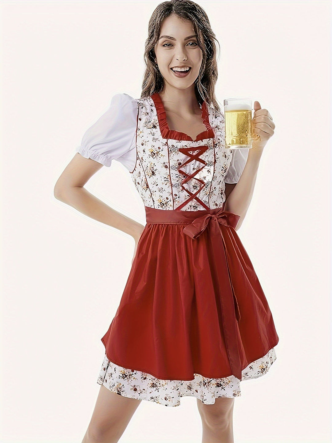Robe Dirndl Rouge Élégante pour Femmes Oktoberfest