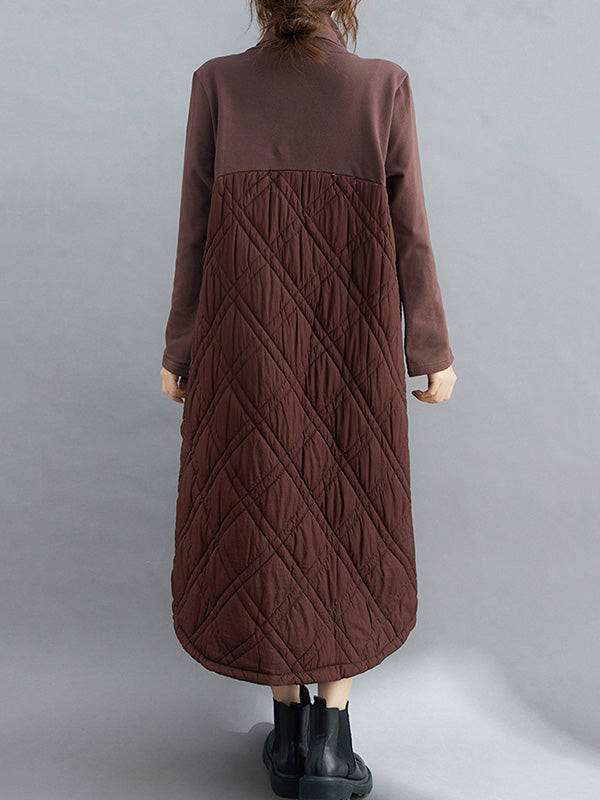 Robe mi-longue matelassée simple à col montant et ligne H