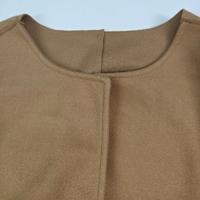 Manteau en laine ample à manches longues, sans col, couleur unie