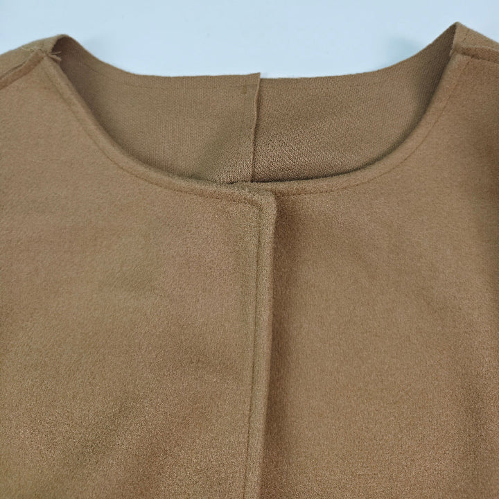 Manteau en laine ample à manches longues, sans col, couleur unie