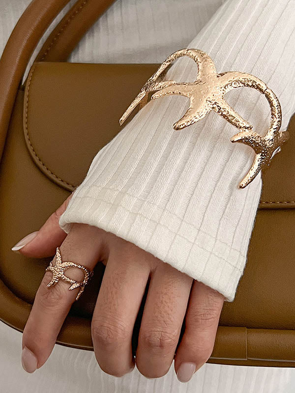 Parure bracelet et bague géométrique en forme de fleur