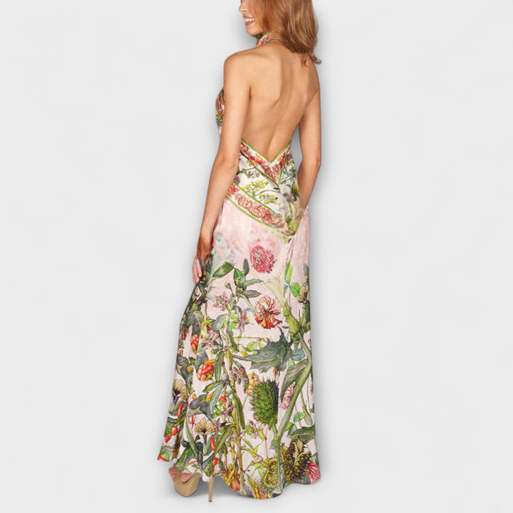 Ayla - Robe Maxi Sans Manches Imprimée Florale avec Dos Ouvert