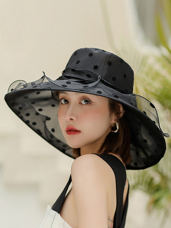 Chapeau de soleil transparent en forme de fleur, en gaze, à pois, à empiècements