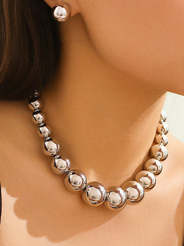 Parure collier et boucles d'oreilles perlée délicate couleur unie