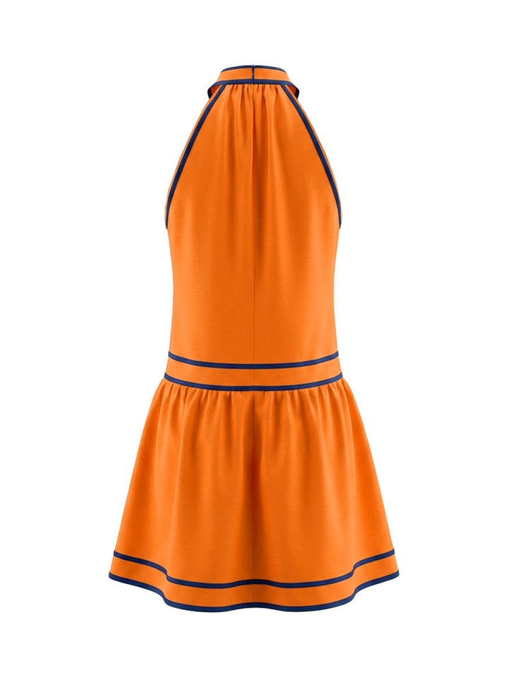 Robe courte sans manches, à poches, à fermeture éclair, à col licou, couleur contrastée