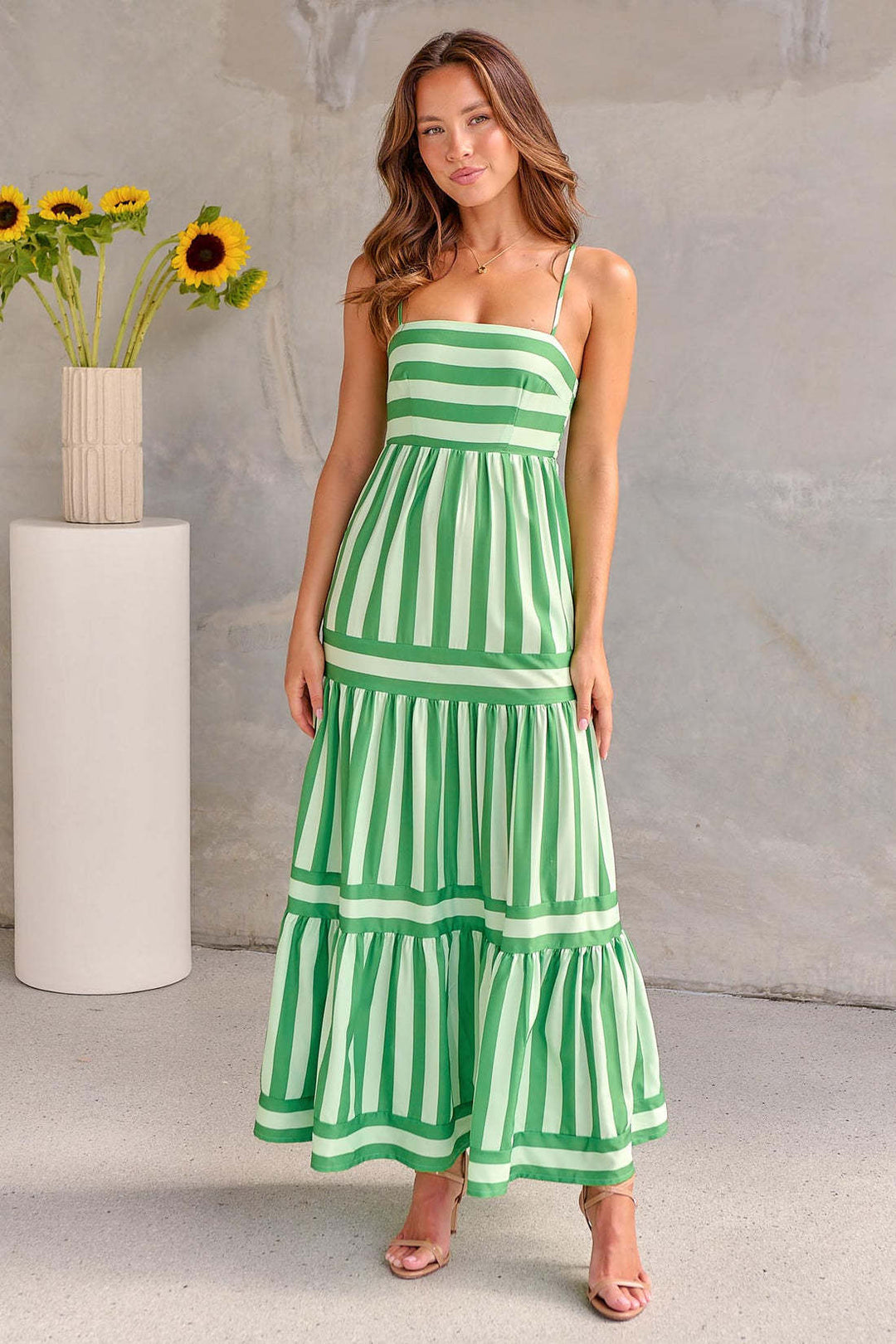 Dalia - Robe maxi rayée rose et bleue