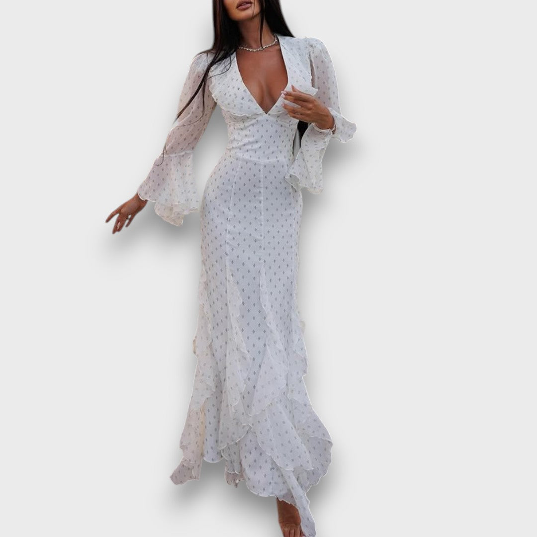Avenea – Robe maxi élégante avec volants et décolleté en V