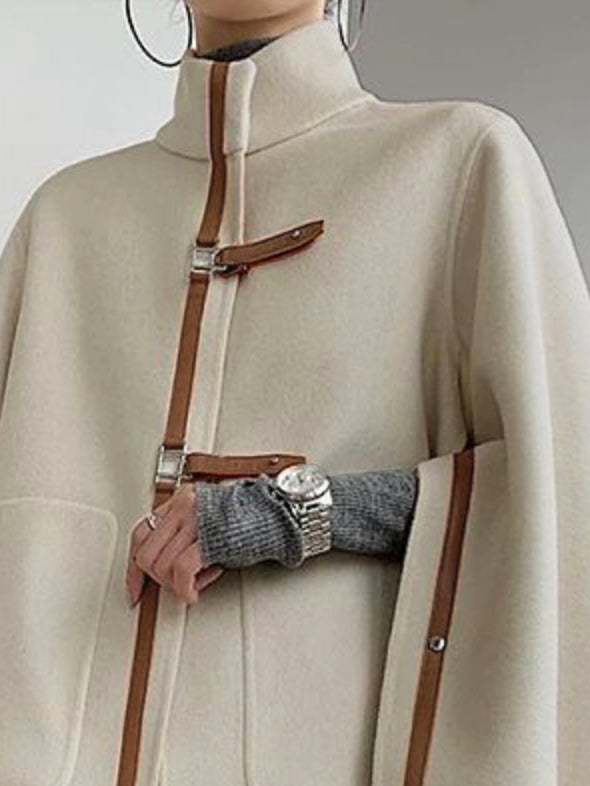 Veste ample à manches longues, à boucle, à col haut