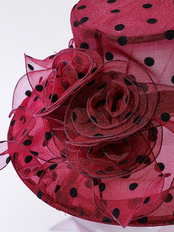 Chapeau de soleil transparent en forme de fleur, en gaze, à pois, à empiècements