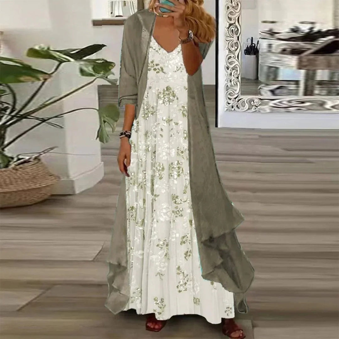 Sabrina - Robe maxi en chiffon à fleurs avec des détails élégants