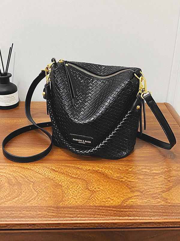 Sac tressé à empiècements, à fermeture éclair