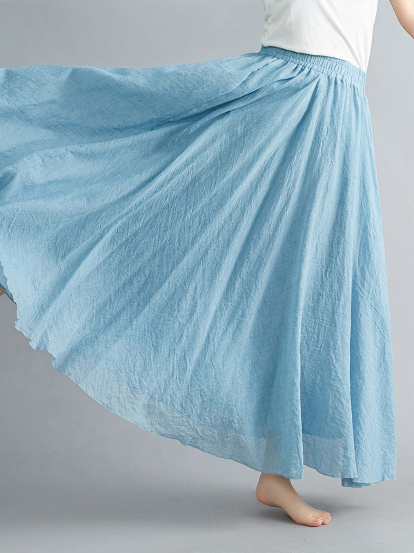 Jupe ample plissée coupe trapèze, à taille élastique, couleur unie