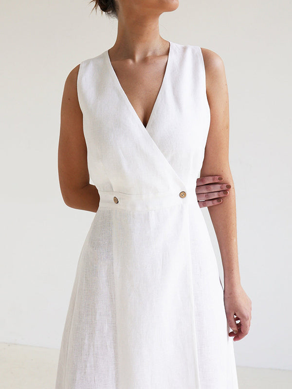 Robe longue ample sans manches, à empiècements, à col en V