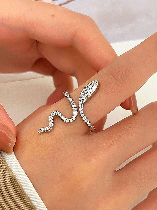 Bague à strass, en forme de serpent, couleur unie
