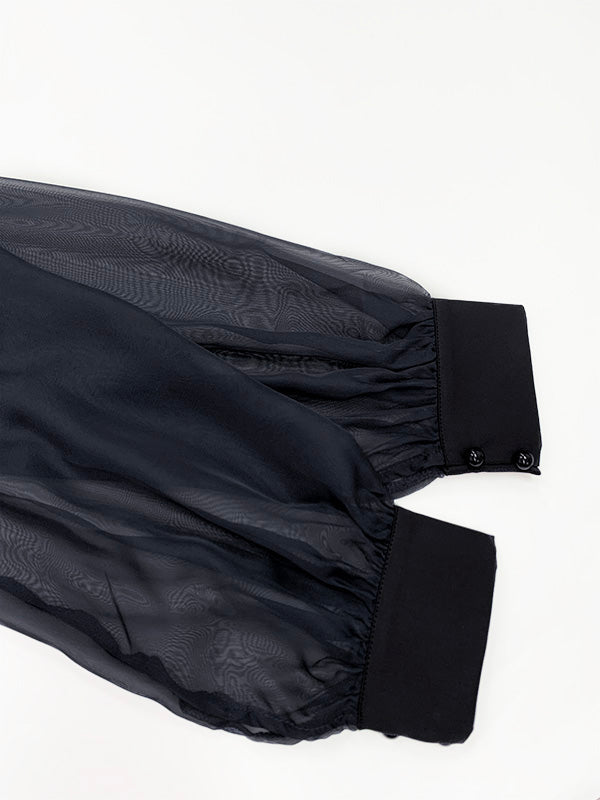 Robe longue ample plissée transparente effet deux pièces, en gaze, à col rond