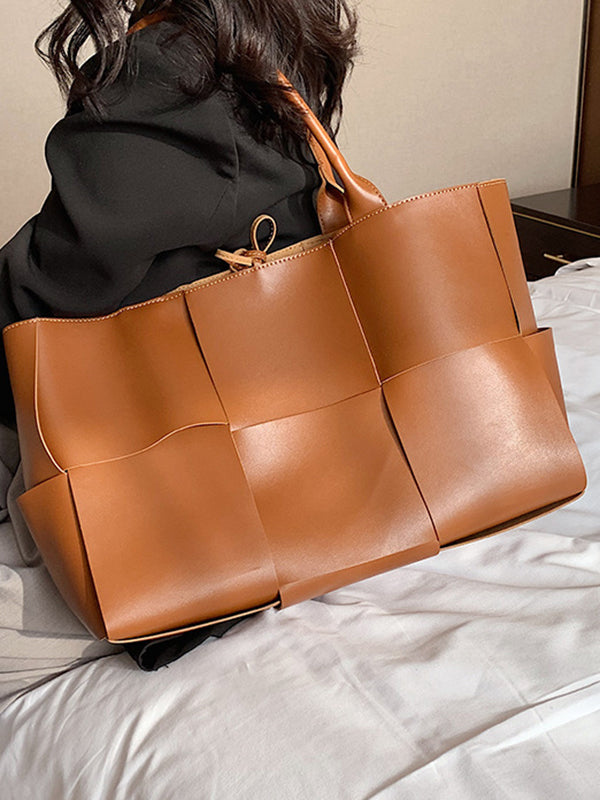 Sac cabas à empiècements, couleur unie