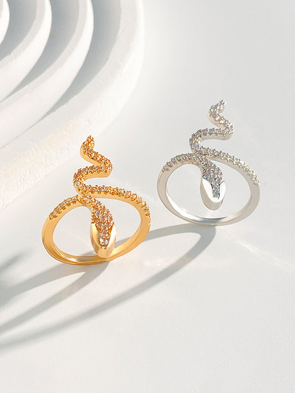 Bague à strass, en forme de serpent, couleur unie