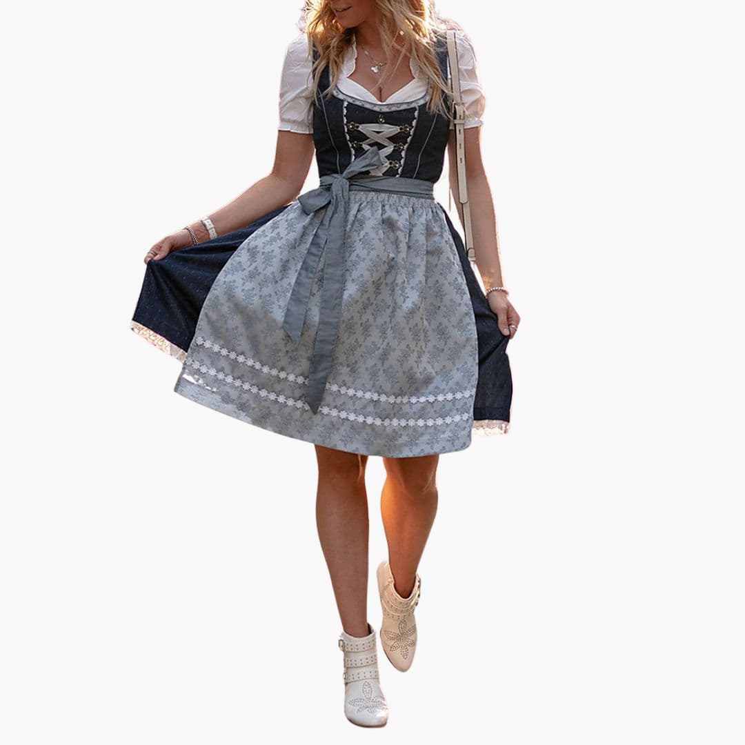 Robe Dirndl midi avec tablier pour femmes - Oktoberfest 2025
