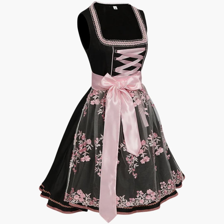 Robe Dirndl brodée avec ceinture en satin pour femmes - Oktoberfest 2025