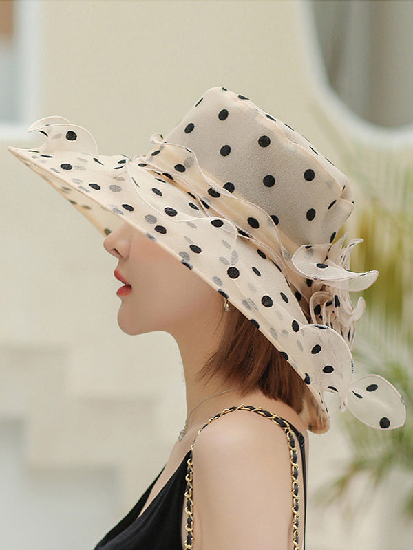 Chapeau de soleil transparent en forme de fleur, en gaze, à pois, à empiècements